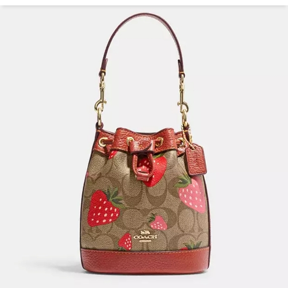 Dempsey Drawstring Mini bucket bag in Strawberry Print with small wallet - Picture 1 of 6